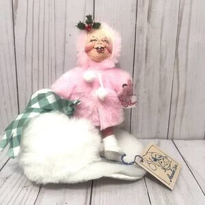 Annalee Doll #7231 Girl in Pink Winter Coat Building a Snowman Vintage 1994